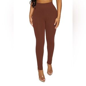 NWT Naked Wardrobe Sz Med Women’s Brown Stretch Pull-on Long Leggings Ret $60!